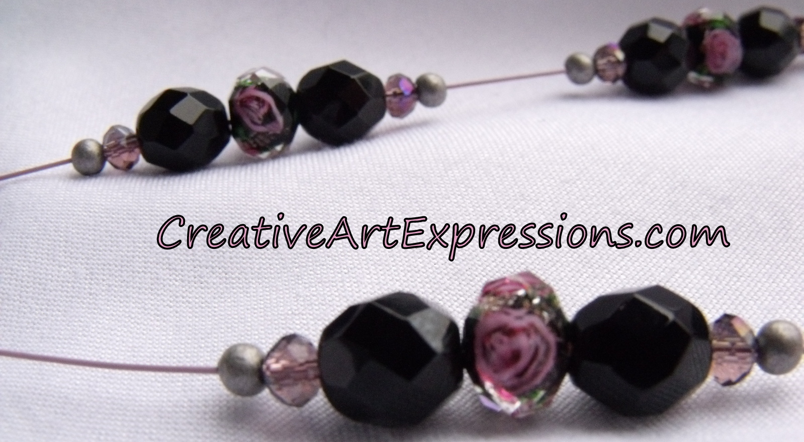 Creative Art Expressions Handmade Black & Pink Heart Necklace Jewelry Design